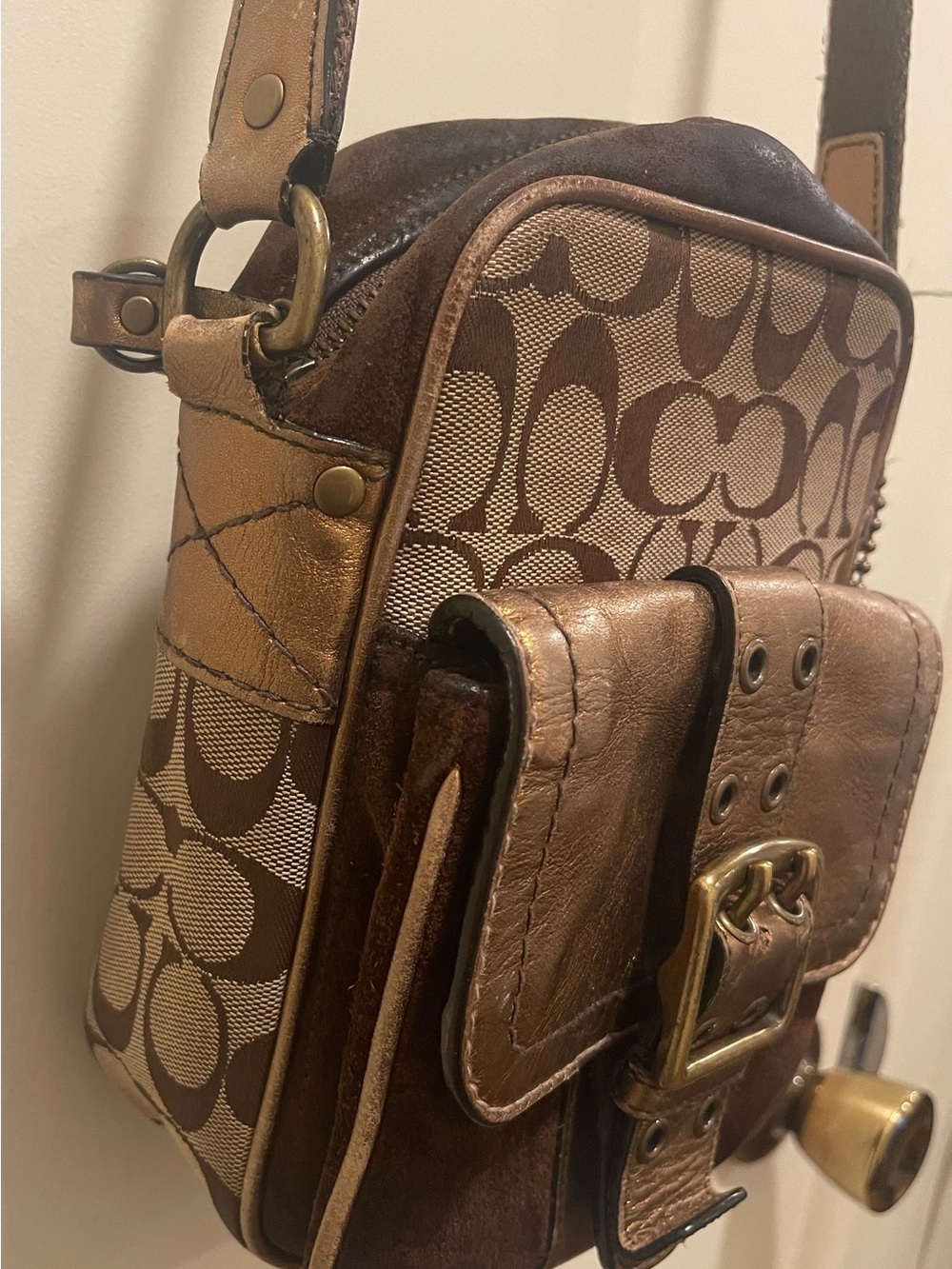 Coach Brown Signature Canvas & Metallic Leather Crossbody Bag - Picture 12 of 13
